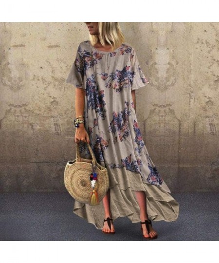 Sets Women Plus Size Bohemian O-Neck Floral Print Vintage Sleeveless Long Maxi Dress - C-blue - CF18W7YEOUM