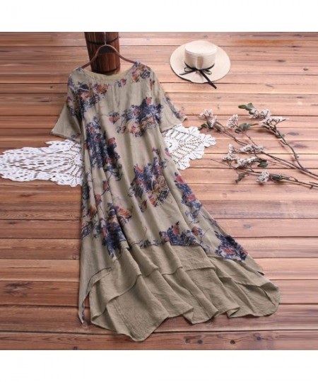 Sets Women Plus Size Bohemian O-Neck Floral Print Vintage Sleeveless Long Maxi Dress - C-blue - CF18W7YEOUM