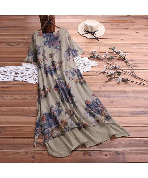 Sets Women Plus Size Bohemian O-Neck Floral Print Vintage Sleeveless Long Maxi Dress - C-blue - CF18W7YEOUM