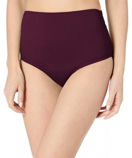 Bottoms Women's High Waist to Fold Over Shirred Bikini Bottom Swimsuit - Aubergene Sangria - CG18KOHE7RS