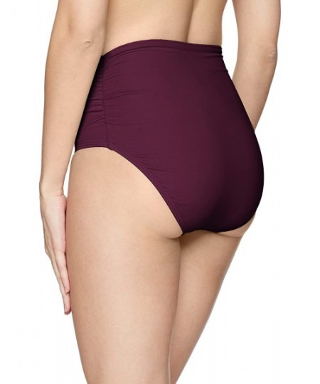 Bottoms Women's High Waist to Fold Over Shirred Bikini Bottom Swimsuit - Aubergene Sangria - CG18KOHE7RS