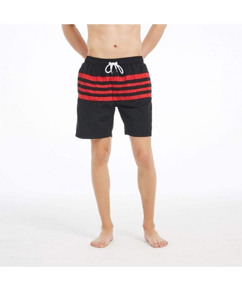 Board Shorts Mens Swim Trunks- Quick Dry Mens Boardshorts- 7 Inches Inseam Mens Bathing Suits with Mesh Lining - Striped Blac...