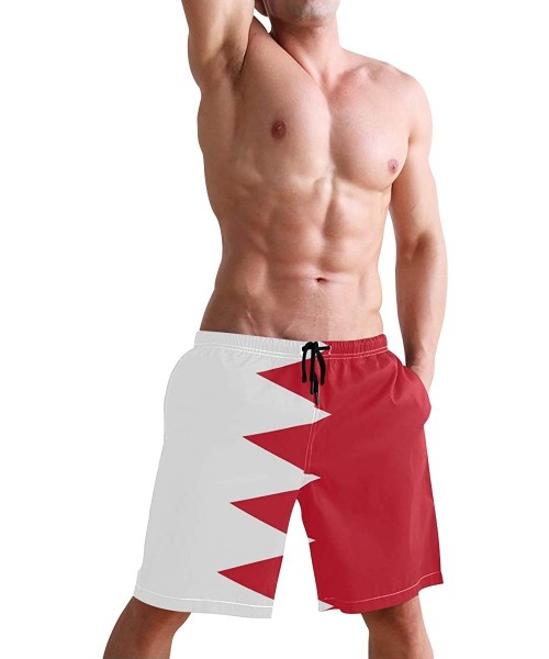 Board Shorts Men's Swim Trunks Waving Transgender Pride Flag Quick Dry Beach Board Shorts with Pockets - Bahrain Flag - C318Q...