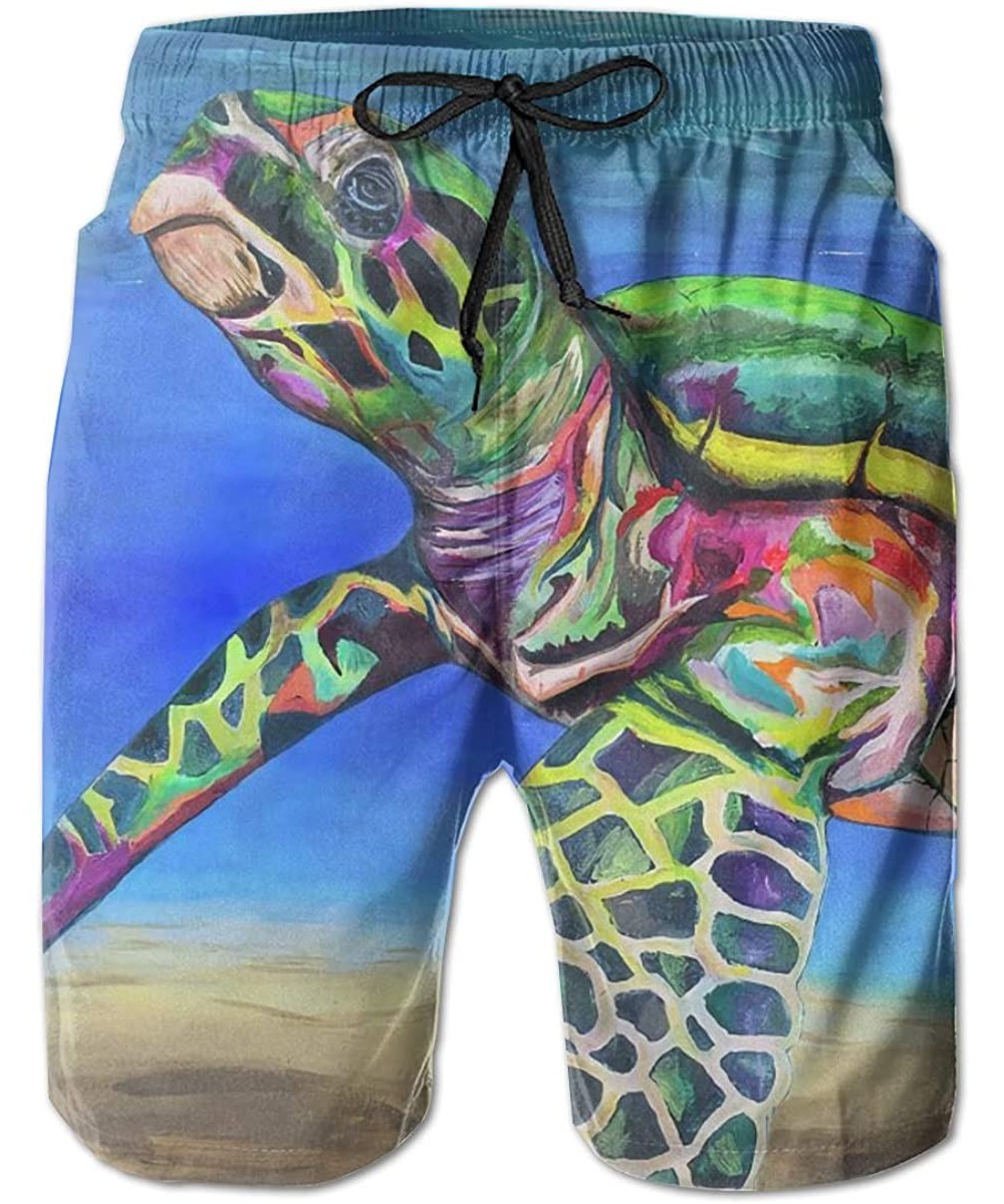 Board Shorts Men Moisture Swim Trunks Volleyball Shorts for Crossfit Home - Dreamy Tropical Sea Turtle Underwater 10 - CI190H...