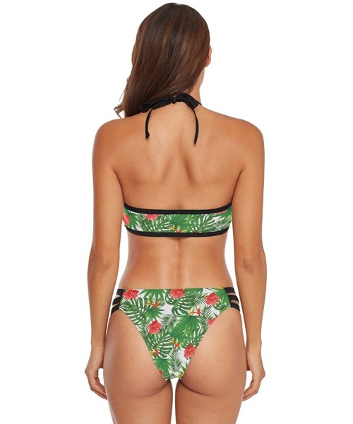 Sets Alaska Glacier Lake Snow Mountain Women's Strap Side Bottom Swimsuits Bikini Suits - Blossom Floral - CV18UZ9YET0