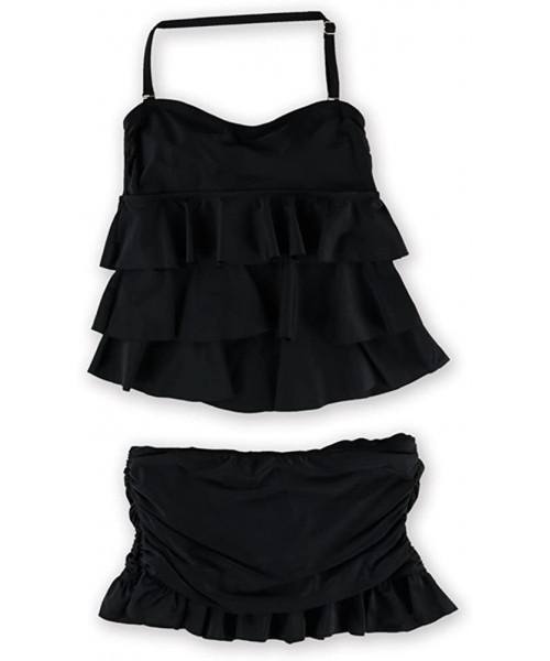 Tankinis Womens Tiered Ruffle Skirtini 2 Piece Tankini - Blkblk - CJ125SUL79L