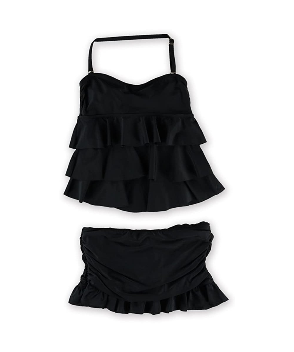 Tankinis Womens Tiered Ruffle Skirtini 2 Piece Tankini - Blkblk - CJ125SUL79L