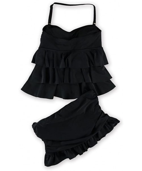 Tankinis Womens Tiered Ruffle Skirtini 2 Piece Tankini - Blkblk - CJ125SUL79L