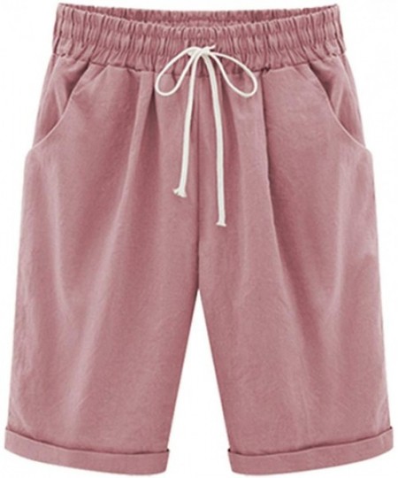 Tankinis Summer Shorts for Women Drape High Waist with Drawstring Solid Oversize Pockets Beach Pants - Pink - CR198UYAX39