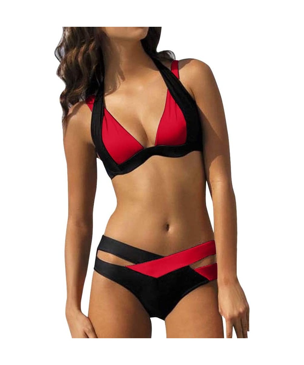 Tops Women Two-Piece Swimsuits - Sexy Front Cross Bathing Suit Cute Beach Bathing Suit - Red - CY194YYRMGA