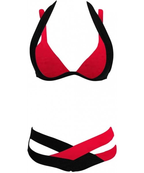 Tops Women Two-Piece Swimsuits - Sexy Front Cross Bathing Suit Cute Beach Bathing Suit - Red - CY194YYRMGA