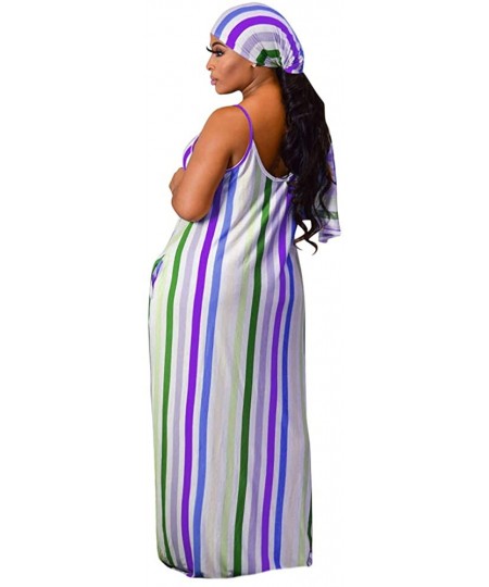 Cover-Ups Women's Tie Dye Sundress Baggy Fit Striped Sexy Spaghetti Straps Casual Boho Maxi Dress with Pockets - C-purple - C...