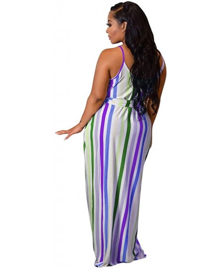 Cover-Ups Women's Tie Dye Sundress Baggy Fit Striped Sexy Spaghetti Straps Casual Boho Maxi Dress with Pockets - C-purple - C...