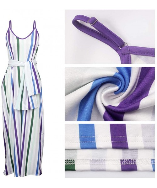 Cover-Ups Women's Tie Dye Sundress Baggy Fit Striped Sexy Spaghetti Straps Casual Boho Maxi Dress with Pockets - C-purple - C...