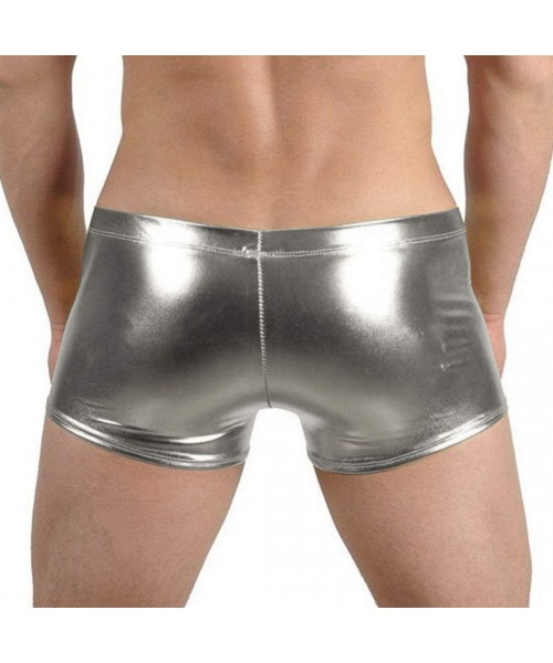 Briefs Men's Liquid Metallic Boxer Shorts Drawstring Underwear Briefs Swimsuit Trunks Underpants Swimwear - Silver B - CI18U5...