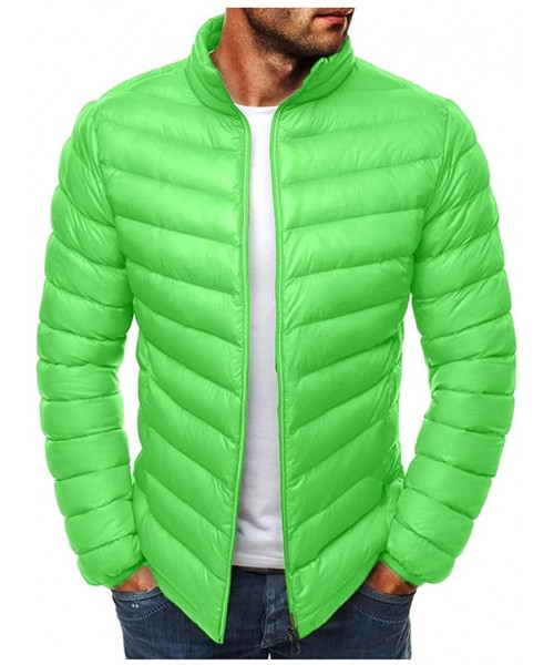 Rash Guards Mens Winter Quilted Insulated Zipper Thickened Warm Down Jacket Puffer with Thermal Light Coat - Green - CE193M3TTRO