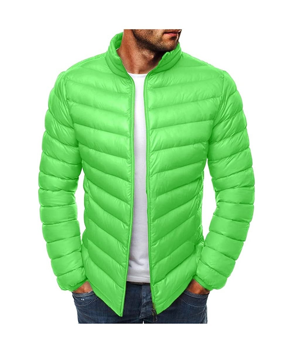 Rash Guards Mens Winter Quilted Insulated Zipper Thickened Warm Down Jacket Puffer with Thermal Light Coat - Green - CE193M3TTRO