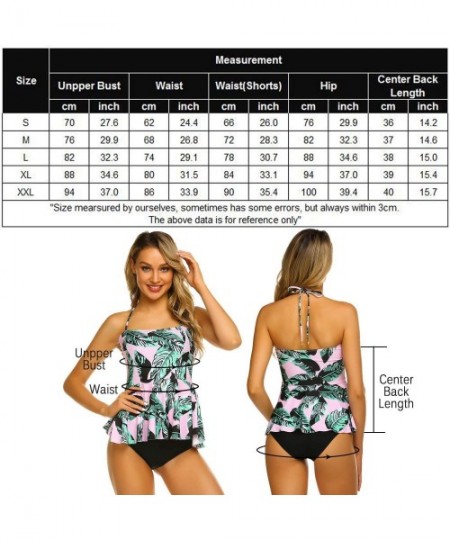 Sets Tummy Control Tankini Swimsuits for Women 2 Pcs Swimsuit Set Floral Print Ruffle Halter Swimwear - A-pink - CS18OYDIGRC