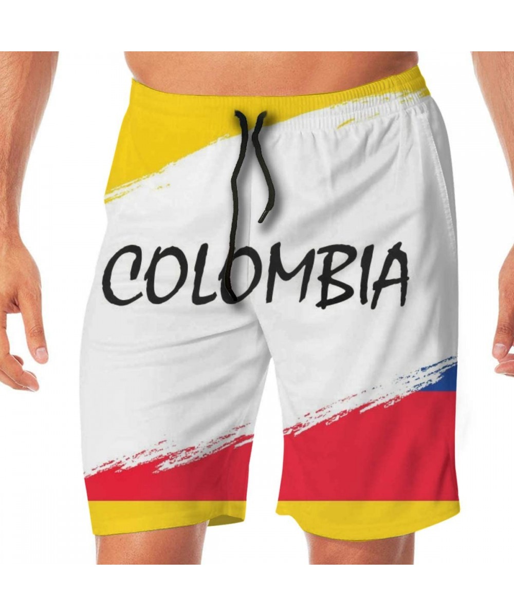 Board Shorts Men Beach Shorts Swim Trunks French Flag Swimsuit Boardshorts Pants Bath Suits - Grunge Colombia Color Flag - C0...