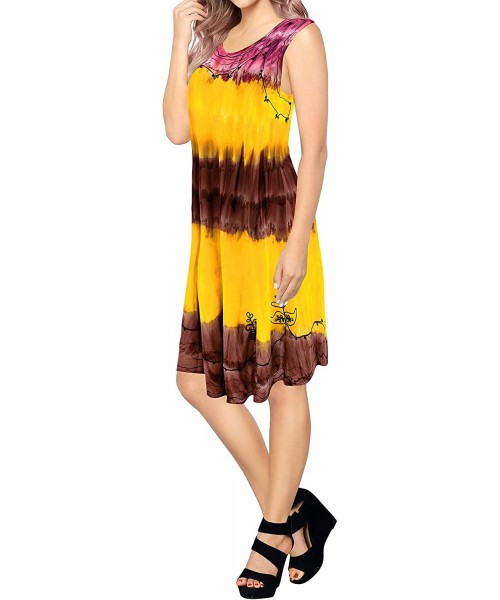 Cover-Ups Women Summer Casual Swing T-Shirt Dresses Beach Cover up Hand Tie Dye A - Maroon_t220 - C6124MHK7V5