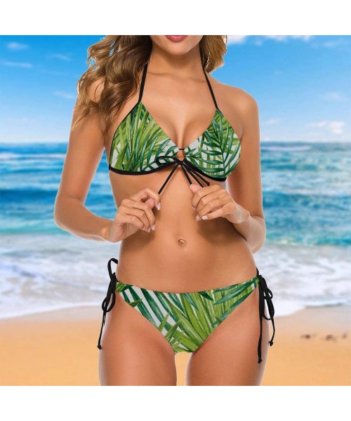 Sets Women's Fashion Elegant Inspired Swimsuit Bikini Set Beach Holiday - Watercolor Tropical Palm Leaves Colorful Illustrati...