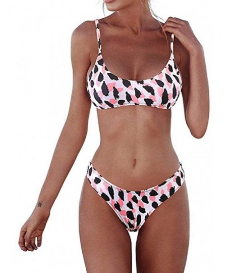 Sets Swimsuits 2 Pcs Brazilian Top Thong Bikini Set Scoop Neck Push Up High Waist Bathing Suits for Women - Pink-4 - CA1968L8XT3