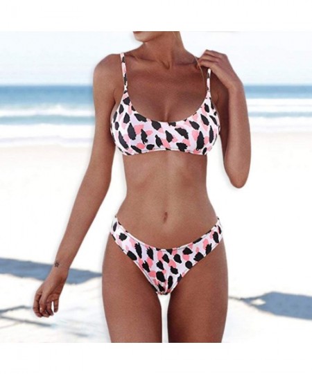 Sets Swimsuits 2 Pcs Brazilian Top Thong Bikini Set Scoop Neck Push Up High Waist Bathing Suits for Women - Pink-4 - CA1968L8XT3