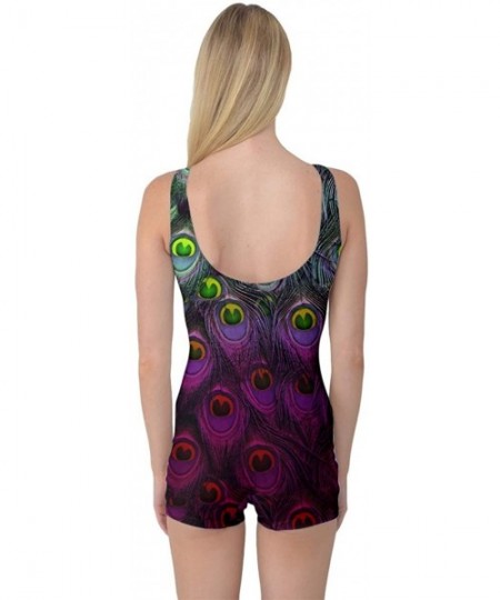 One-Pieces Womens Pattern Peacock Feathers Boyleg One Piece Swimsuit - Purple - CN18UZE5AQN