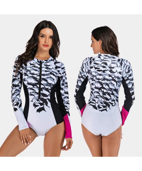 Racing Shark Women Wetsuit Neoprene Swimsuit Long Sleeve Warm UV Sun Protection One Piece Swimsuit for Sub Diving Surfing Sno...