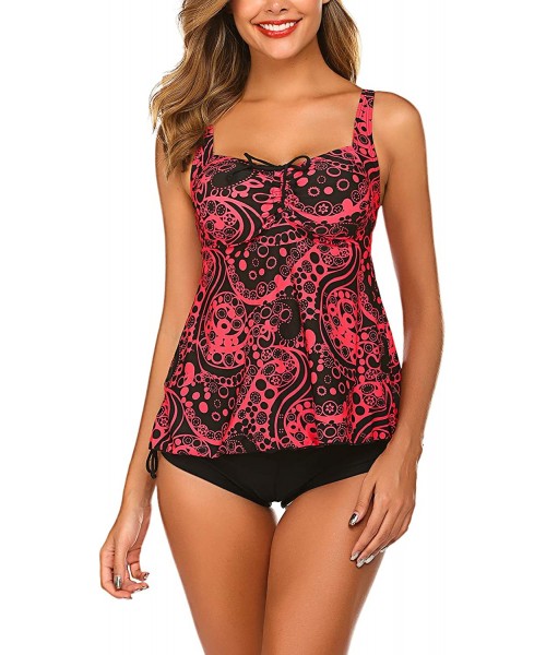 Tankinis Women's 2 Piece Swimsuit Printed Tankini Set Swimwear Bathing Suits - 1-watermelon Red - CQ18OZ3W343