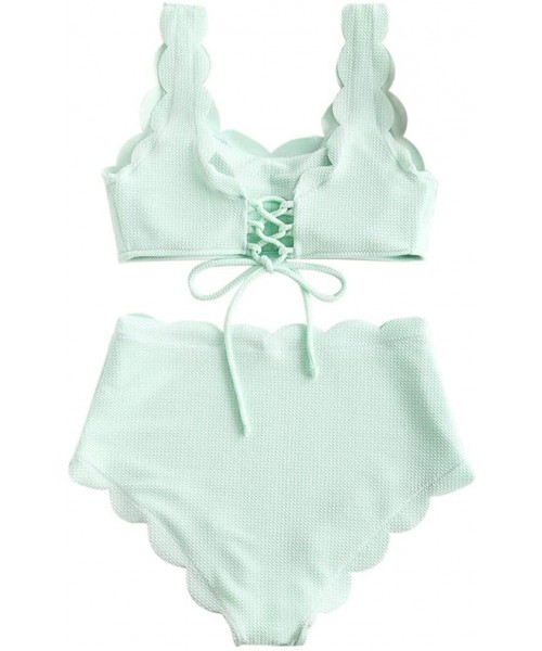 Sets Women Sexy Halter Bikini Set Two Piece Racerback Swimsuit High Waist Ruffle Side Summer Bathing Suits - Green - CZ196ZEQNOH