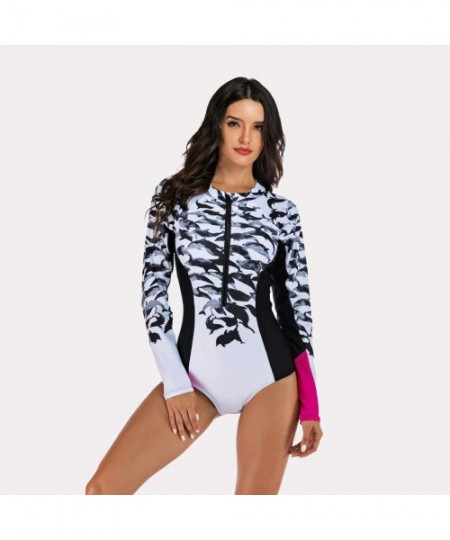 Racing Shark Women Wetsuit Neoprene Swimsuit Long Sleeve Warm UV Sun Protection One Piece Swimsuit for Sub Diving Surfing Sno...