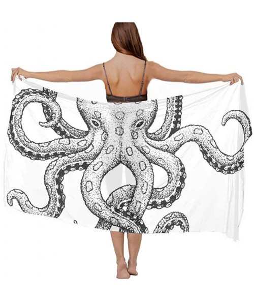 Cover-Ups Women Chiffon Scarf Summer Beach Wrap Skirt Swimwear Bikini Cover-up - Octopus Sketch Style Print - C8190HHU5RM