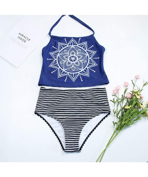 Rash Guards Women Girls 2 Piece Swimsuits High Waisted Vintage Halter Bathing Suits Bikini Set - Blue - C3194AS3224