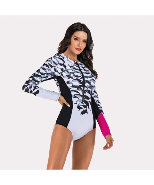 Racing Shark Women Wetsuit Neoprene Swimsuit Long Sleeve Warm UV Sun Protection One Piece Swimsuit for Sub Diving Surfing Sno...