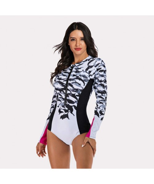 Racing Shark Women Wetsuit Neoprene Swimsuit Long Sleeve Warm UV Sun Protection One Piece Swimsuit for Sub Diving Surfing Sno...