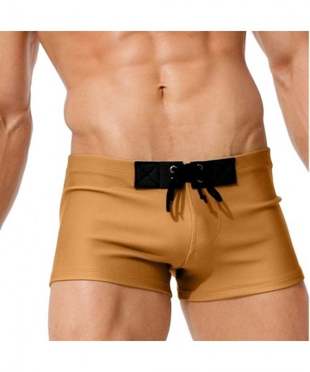 Racing Mens Shorts Swimsuits Square Leg Swimming Boxer Briefs Beach Swim Trunks - Khaki - C618O3RS32I