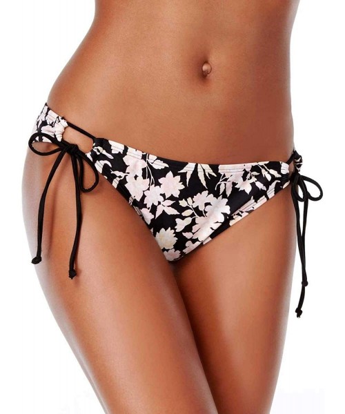 Bottoms Bikini Nation Women's Pickin' Petals Printed Side-Tie Hipster Bottoms (Large- Pink Black) - C5183OD3HQM