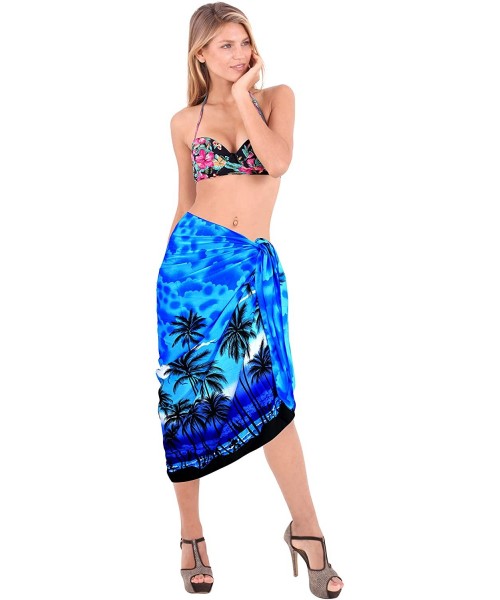 Cover-Ups Women's Pareo Canga Sarong Skirt Swimwear Scarf Cover Up Full Long - Blue_g922 - CA12MYUHX93