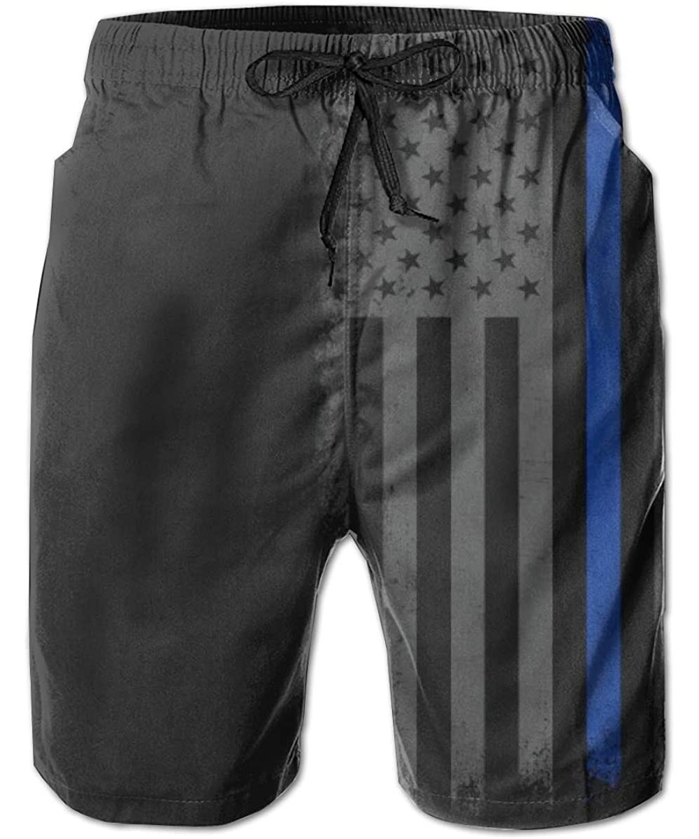 Board Shorts Men Fashion Swim Trunks Quick Dry Bathing Suits Board Shorts with Pocket - American Thin Blue Line Flag Retro - ...