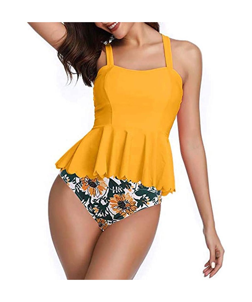 Sets Women Two Piece Swimsuit Sexy Bikini Two Piece Tankini Bathing Suits - Yellow - CP18R5LS5KG