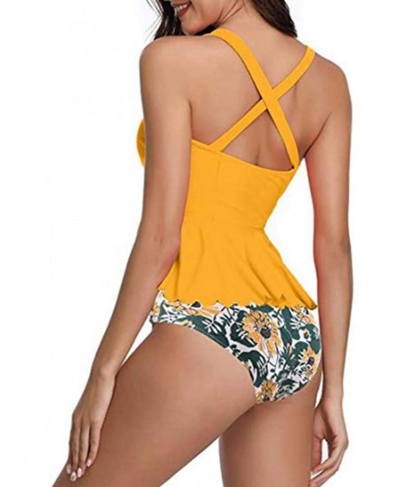 Sets Women Two Piece Swimsuit Sexy Bikini Two Piece Tankini Bathing Suits - Yellow - CP18R5LS5KG