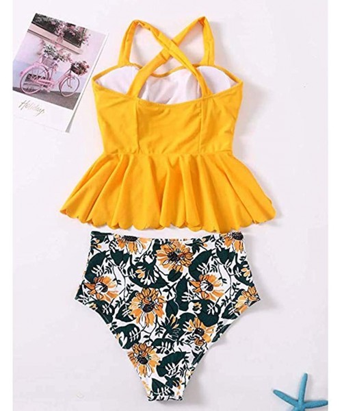 Sets Women Two Piece Swimsuit Sexy Bikini Two Piece Tankini Bathing Suits - Yellow - CP18R5LS5KG