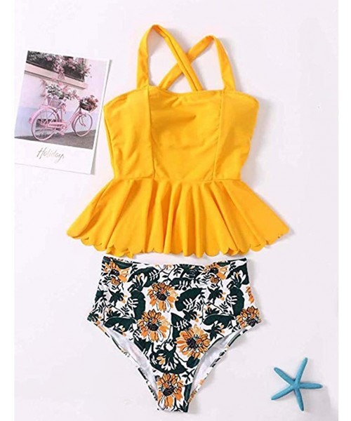 Sets Women Two Piece Swimsuit Sexy Bikini Two Piece Tankini Bathing Suits - Yellow - CP18R5LS5KG