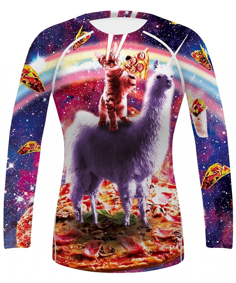 Rash Guards Women's UV Sun Protection Long Sleeve Outdoor T-Shirt Athletic Top Rashguards - Pizza Cat - CQ18XQMNA2C