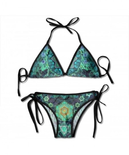 Sets Womens Triangle Bikini Halter String Bikini Beach Sets Swimsuits Bra Bottom Bathing Suit Psychedelic Visionary Art - C01...