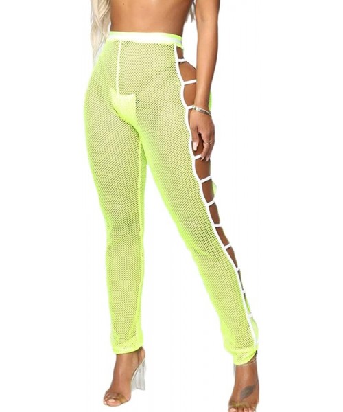 Cover-Ups Women's Perspective Sheer Mesh Long Pants Swimsuit Bikini Bottom Cover up - E Green - C918U24E5ZO