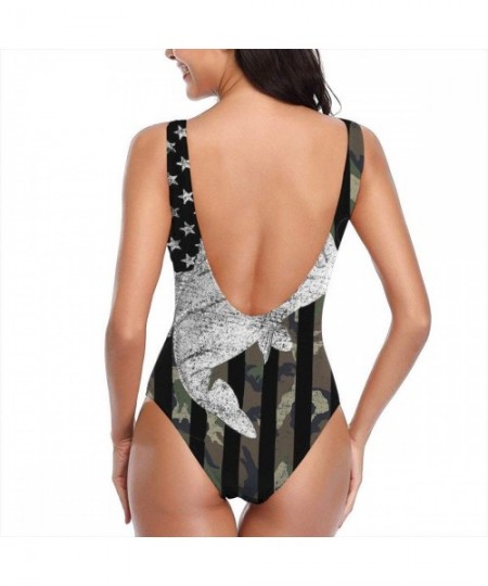 Racing Green Camo Camouflage Flag Bass Fishing Womens Bikini One Piece Swimsuits - White - CA18TT0MMEK