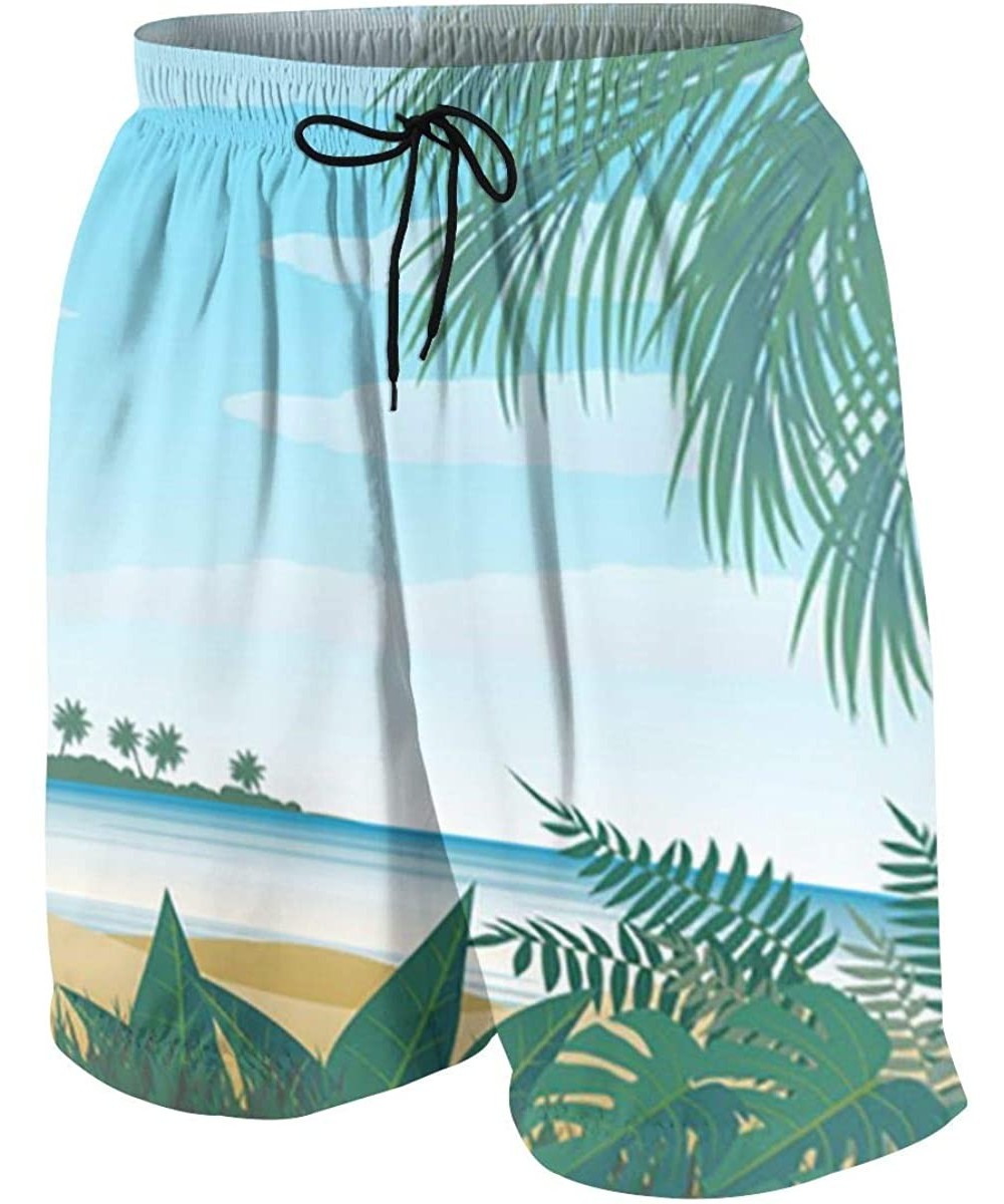 Trunks Summer Landscapemen'S Surfing Beach Quick-Drying Printed Shorts - White - CE19E4Y3R00