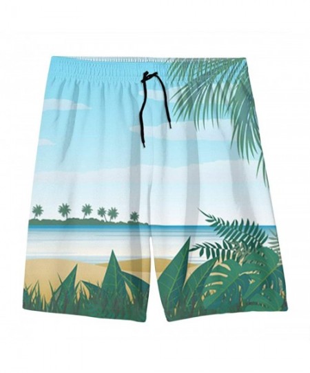 Trunks Summer Landscapemen'S Surfing Beach Quick-Drying Printed Shorts - White - CE19E4Y3R00